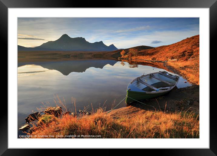 Boat in morning light (Loch Hakel) Framed Mounted Print by Andrew Ray