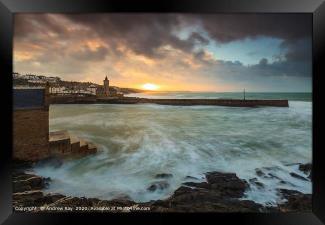 Sunrise view (Porthleven) Framed Print by Andrew Ray