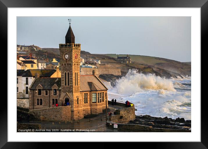 High sea's at Porthleven Framed Mounted Print by Andrew Ray