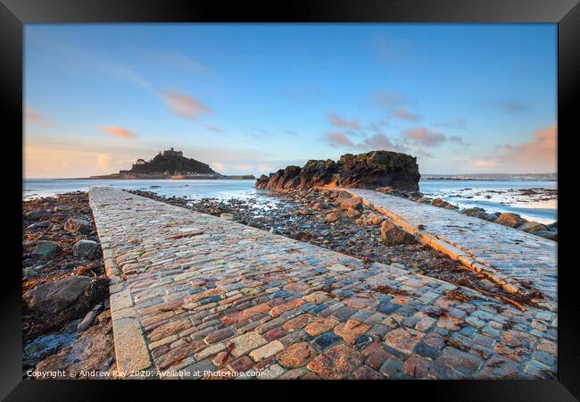 Double Causeway at sunrise (St Michael's Mount) Framed Print by Andrew Ray