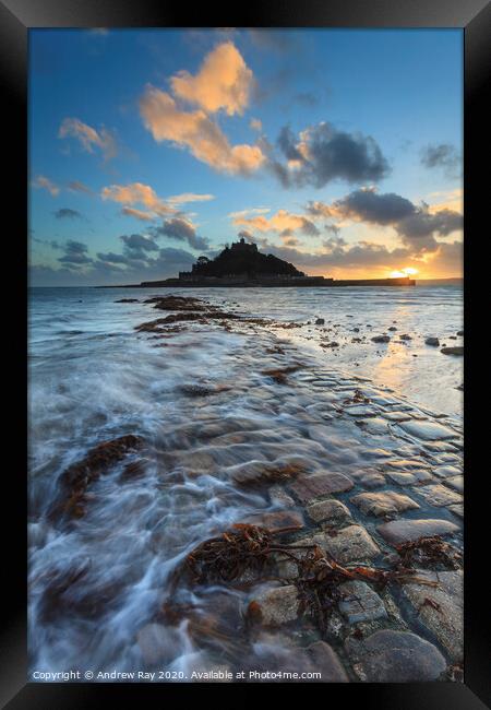 Incoming tide (St Michael's Mount) Framed Print by Andrew Ray