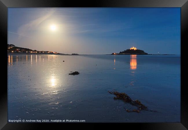 Moon reflections (St Michael's Mount) Framed Print by Andrew Ray