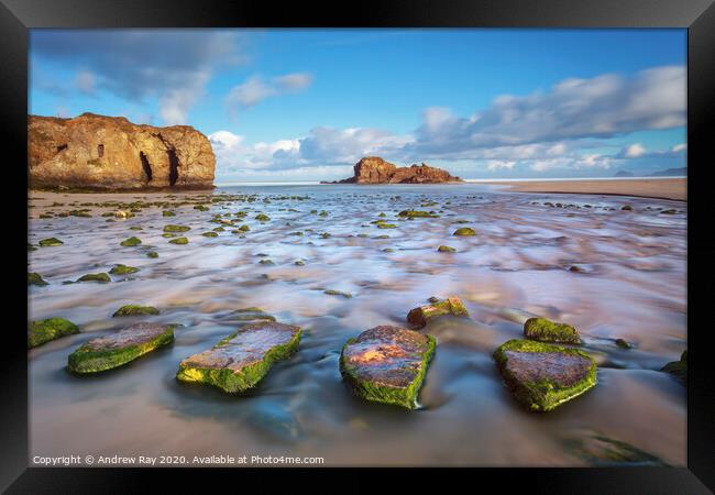 Perranporth Stepping Stones Framed Print by Andrew Ray