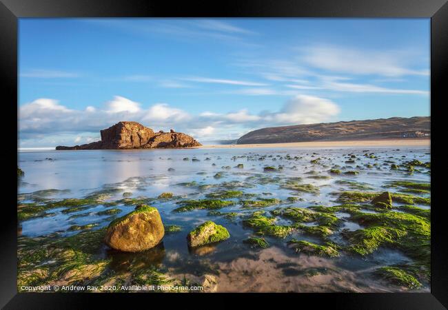 Rocky shore at Perranporth Framed Print by Andrew Ray