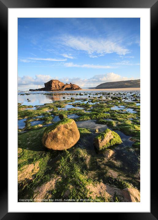 Boulders on Perranporth Beach  Framed Mounted Print by Andrew Ray