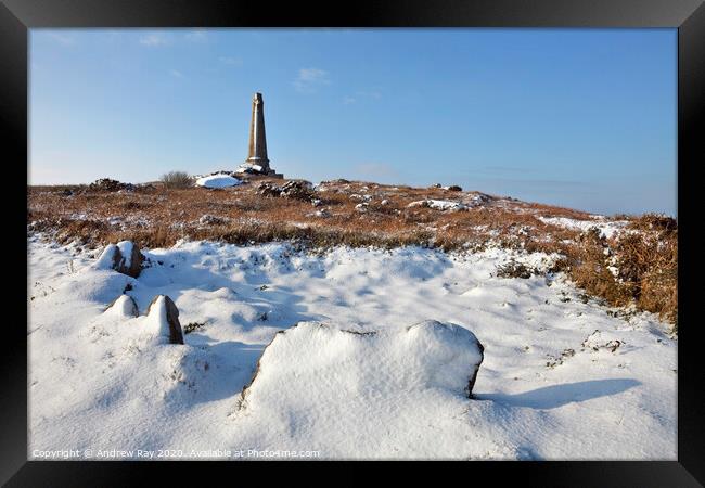 Snow on Carn Brea Framed Print by Andrew Ray