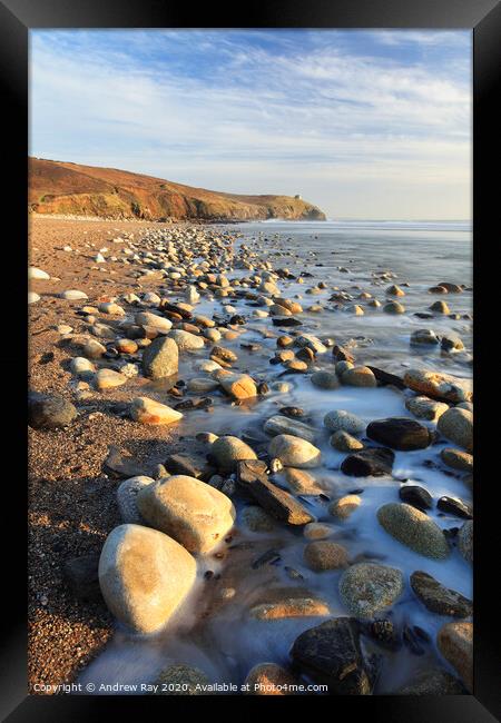 Low Tide Praa Sands Framed Print by Andrew Ray