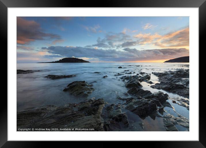 Looe Island sunset Framed Mounted Print by Andrew Ray