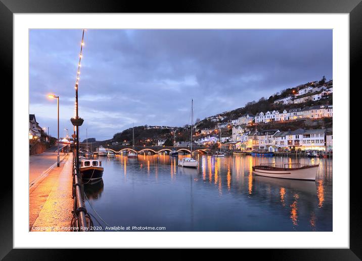 Looe River twilight Framed Mounted Print by Andrew Ray