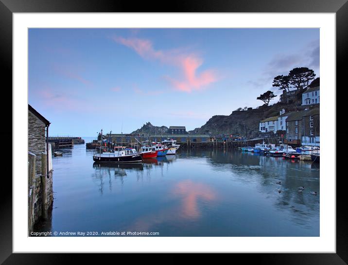 Boats at sunset (Polperro) Framed Mounted Print by Andrew Ray