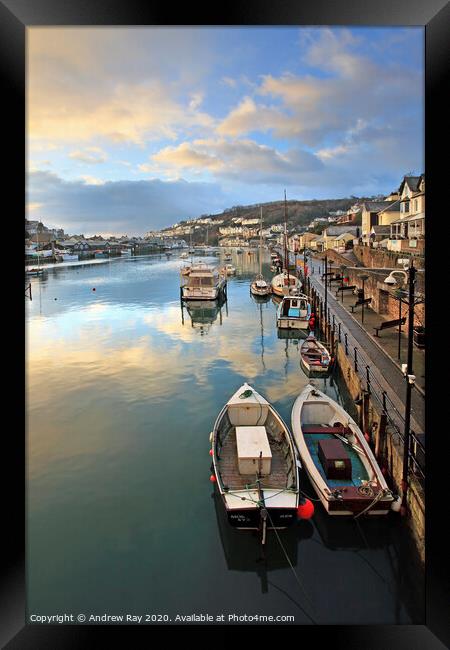 Reflections of sunrise (Looe) Framed Print by Andrew Ray