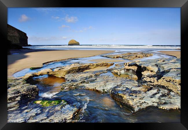 Trebarwith at low tide Framed Print by Andrew Ray