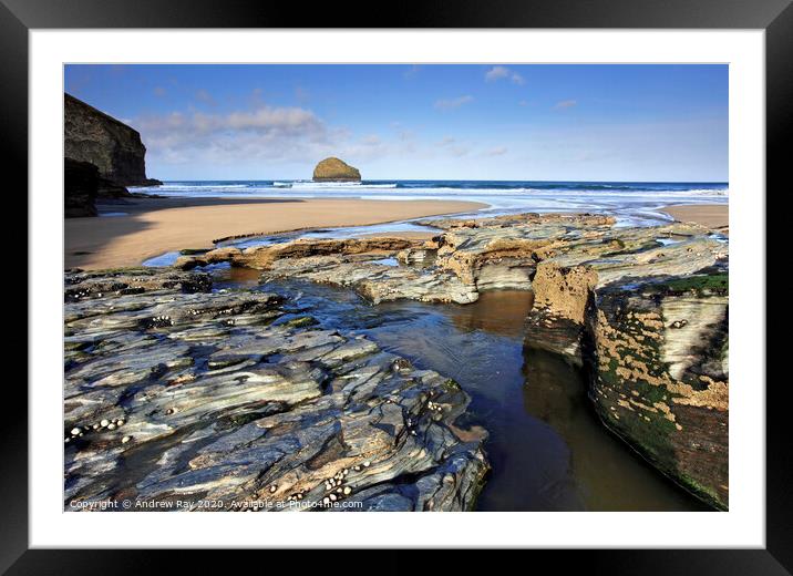 Low tide at Trebarwith Strand Framed Mounted Print by Andrew Ray