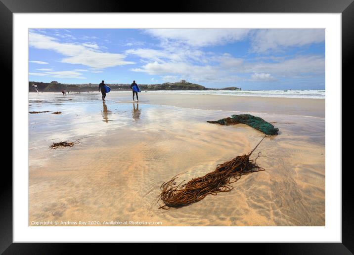 Surfers at Newquay Framed Mounted Print by Andrew Ray