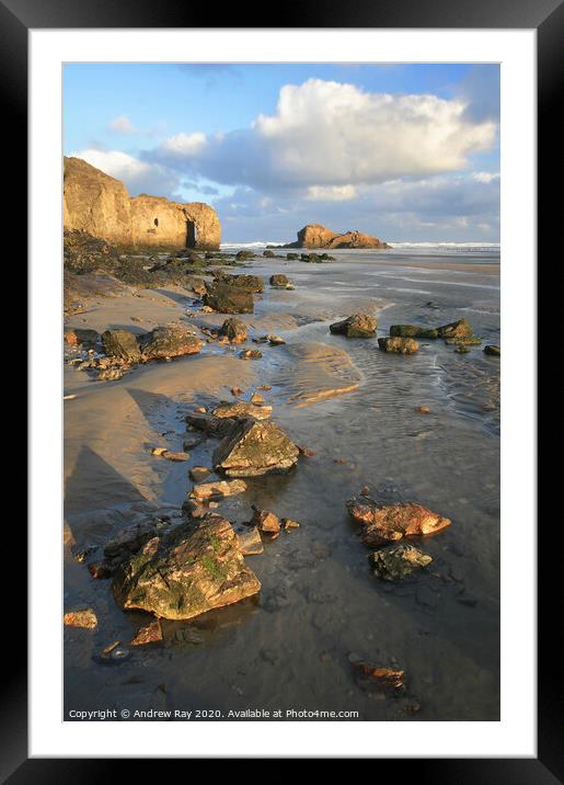  Perranporth Rocks Framed Mounted Print by Andrew Ray
