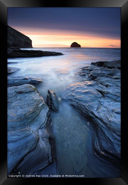 Trebarwith Strand Sunset Framed Print by Andrew Ray