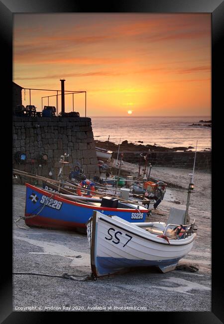 Boats at Sunset (Sennen Cove) Framed Print by Andrew Ray