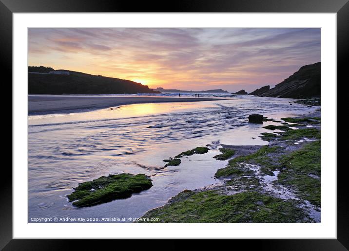 Porth Beach at Sunset Framed Mounted Print by Andrew Ray