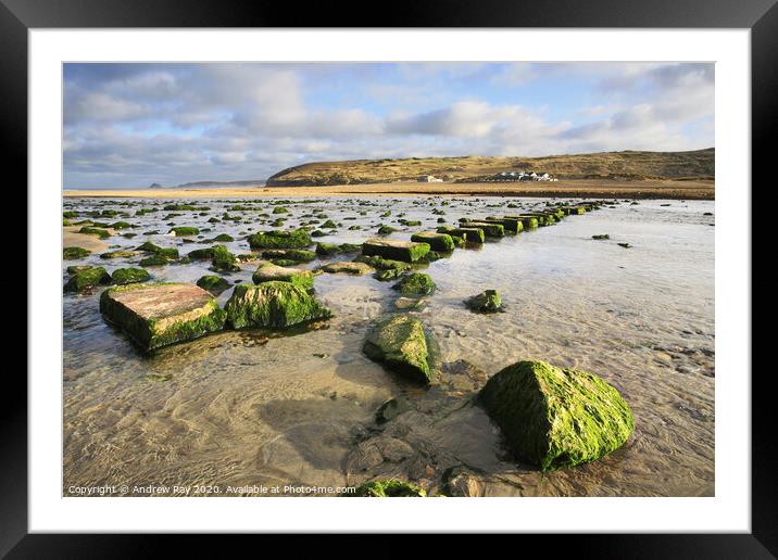 Across  the Stepping Stones (Perranporth) Framed Mounted Print by Andrew Ray