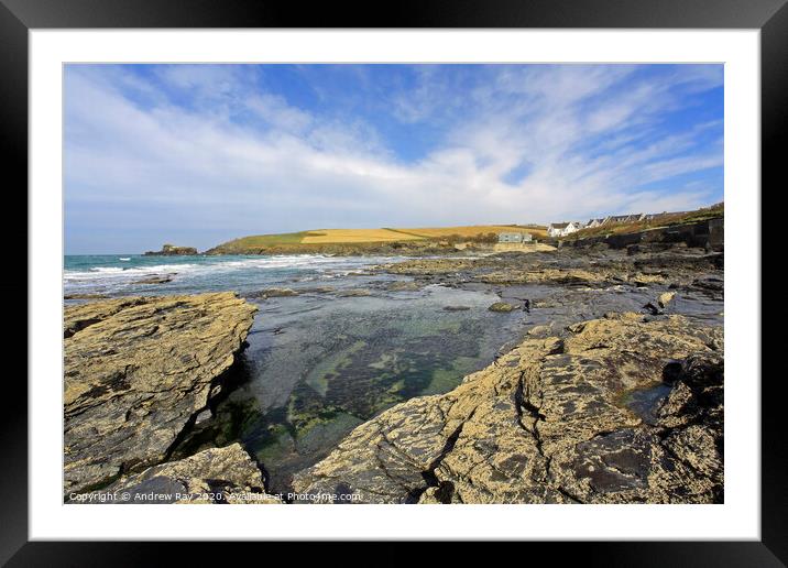 Trevone Bay Framed Mounted Print by Andrew Ray