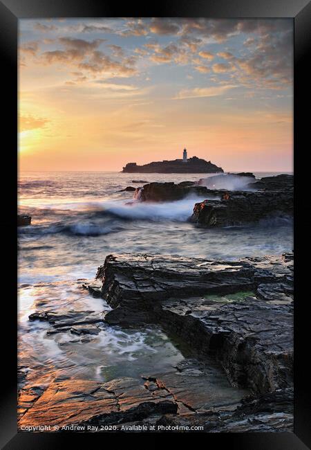 Godrevy Island at sunset Framed Print by Andrew Ray