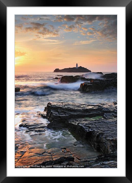 Godrevy Island at sunset Framed Mounted Print by Andrew Ray
