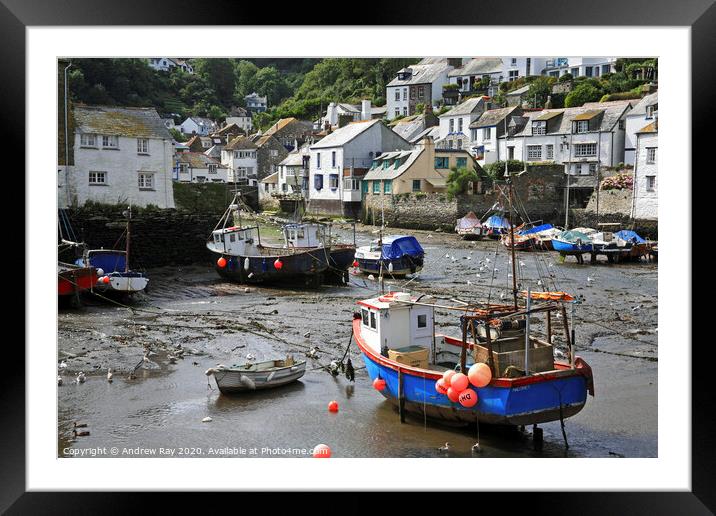 Boats at Polperro Framed Mounted Print by Andrew Ray