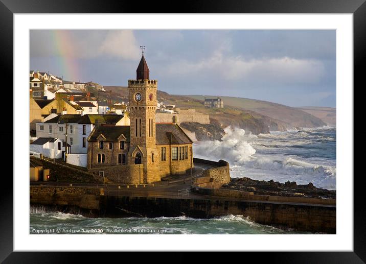 Porthleven Clock Framed Mounted Print by Andrew Ray