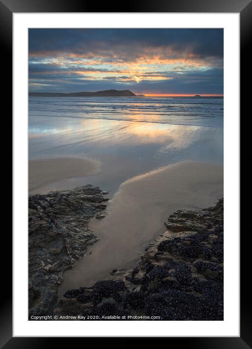 Polzeath Beach at sunset Framed Mounted Print by Andrew Ray