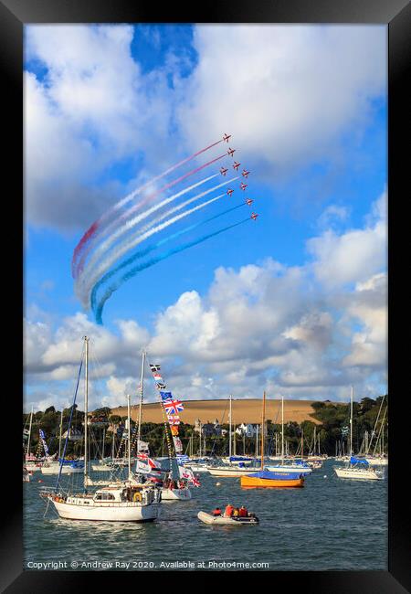 The Red Arrows over Falmouth Harbour Dark Framed Print by Andrew Ray