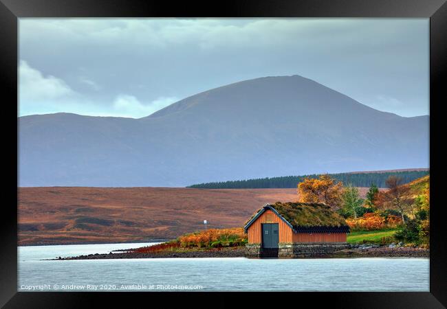 Loch Loyal Boathouse Framed Print by Andrew Ray