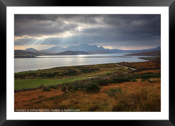 Light shafts over the Kyle of Tongue Framed Mounted Print by Andrew Ray