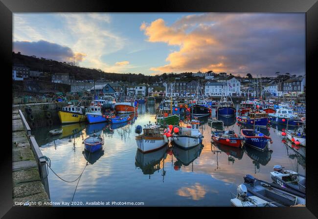 Mevagissey Harbour at sunset Framed Print by Andrew Ray