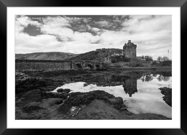 Eilean Donan Castle, Scotland monochrome Framed Mounted Print by Howard Kennedy
