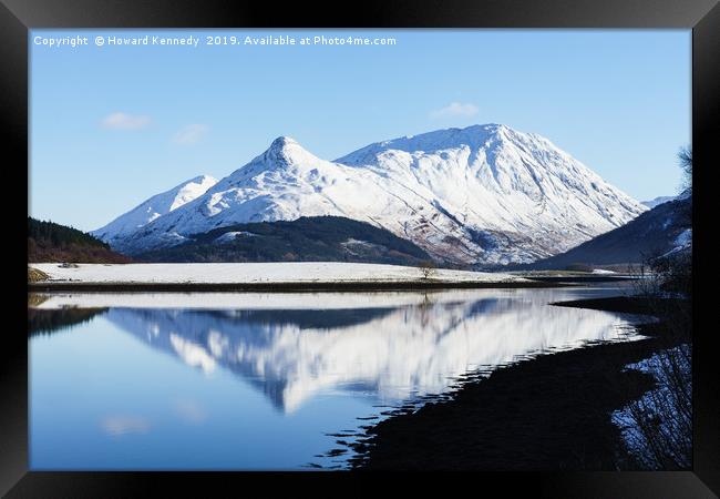 Pap of Glencoe reflected on Loch Leven in Winter Framed Print by Howard Kennedy