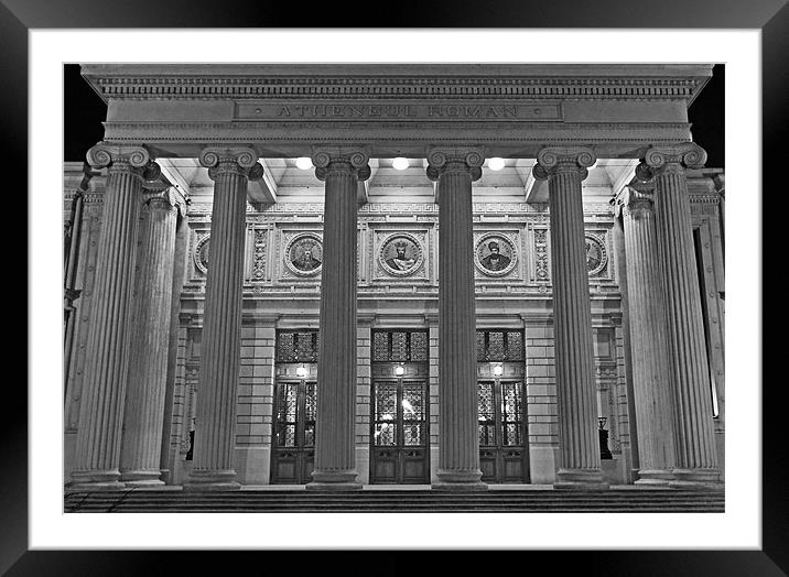 Atheneul Roman - front - b&w Framed Mounted Print by Paul Piciu-Horvat