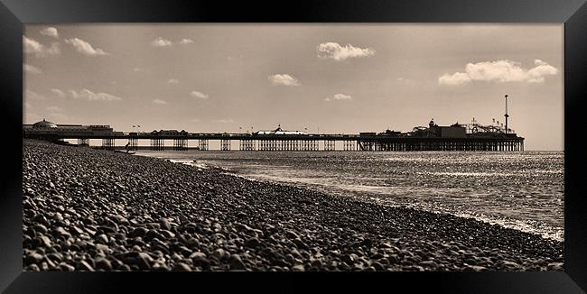 Brighton Pier & Beach - sepia Framed Print by Paul Piciu-Horvat