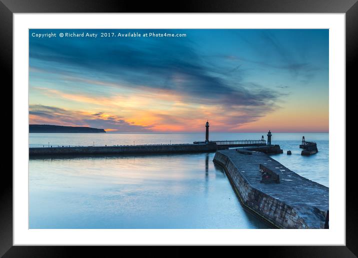 Whitby Harbour Sunset Framed Mounted Print by Richard Auty