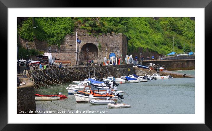 Moored up to the Harbour Wall, Tenby Framed Mounted Print by Jane Emery