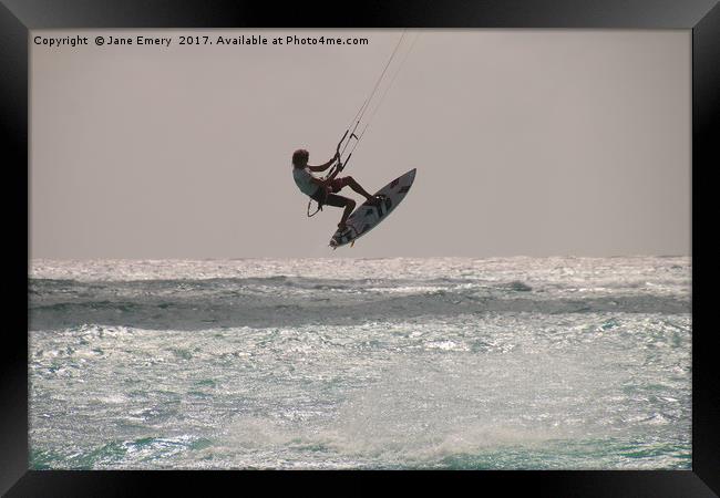 Kite Surfing Framed Print by Jane Emery