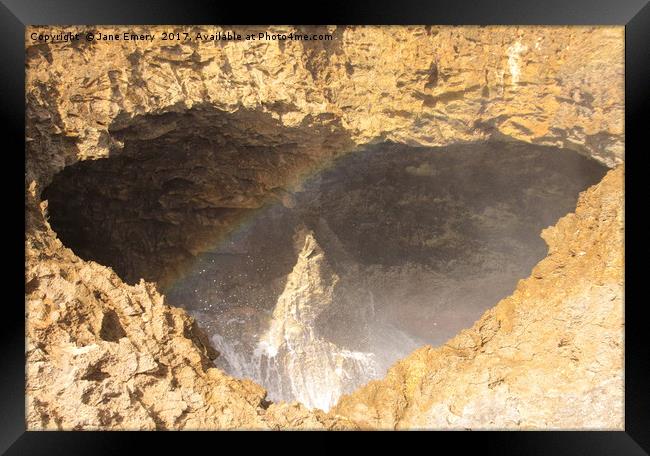 Rainbows in Blow Hole Framed Print by Jane Emery