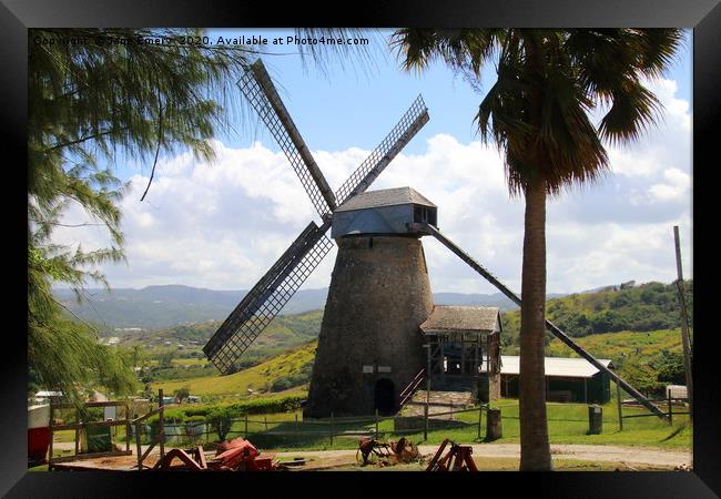 Windmill in Barbados Framed Print by Jane Emery