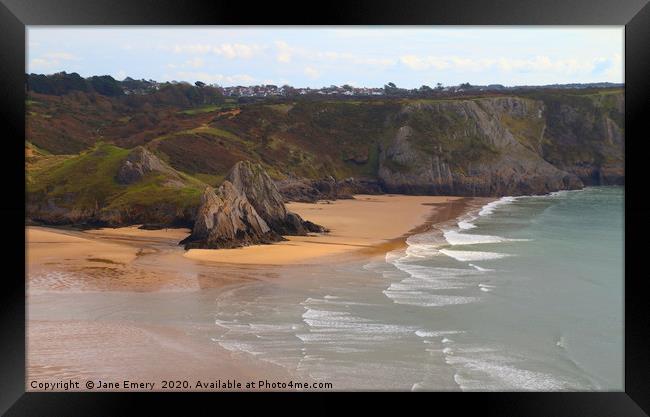 Three Cliffs Bay, Gower Coast Swansea Framed Print by Jane Emery