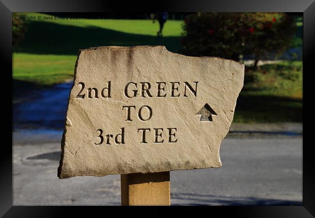 Text 2nd Green to 3rd Tee Framed Print by Jane Emery