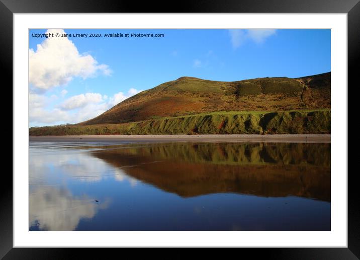 Reflections of Rhossili Downs, Swansea Framed Mounted Print by Jane Emery