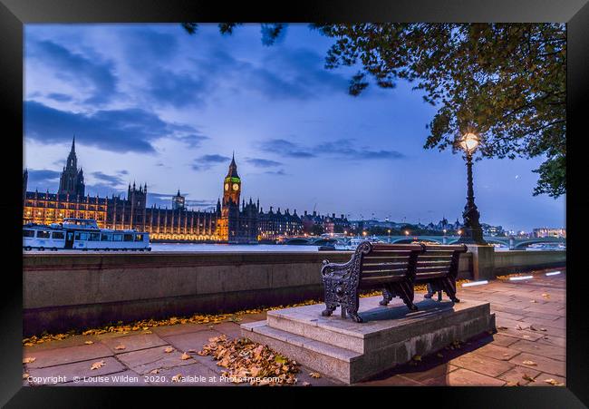 Houses of parliament at dusk Framed Print by Louise Wilden