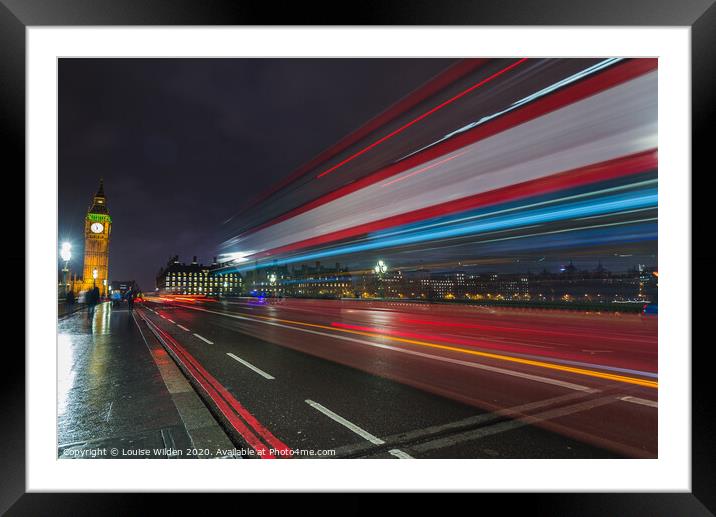 London Bus lights at night Framed Mounted Print by Louise Wilden