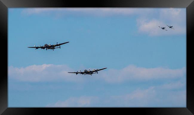  Two Lancaster Bombers, Spitfire and Hurricane Framed Print by Graham Pickavance