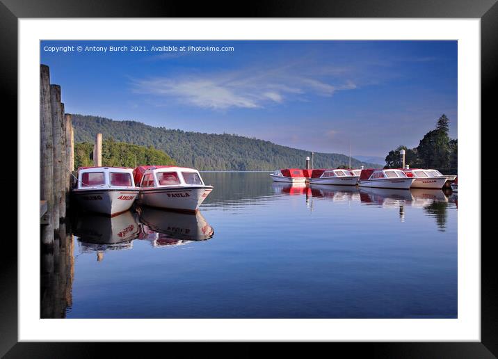 Windermere Hire Boats Framed Mounted Print by Antony Burch