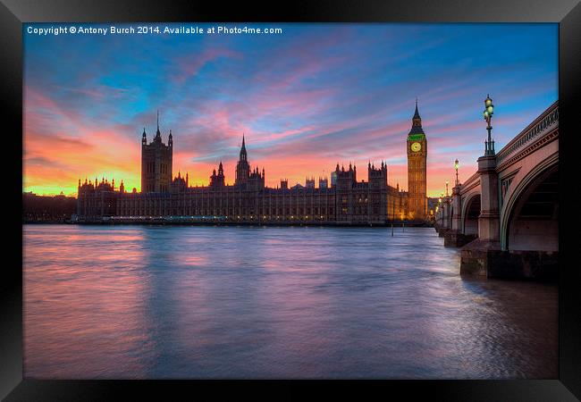  Westminster Sundown Framed Print by Antony Burch